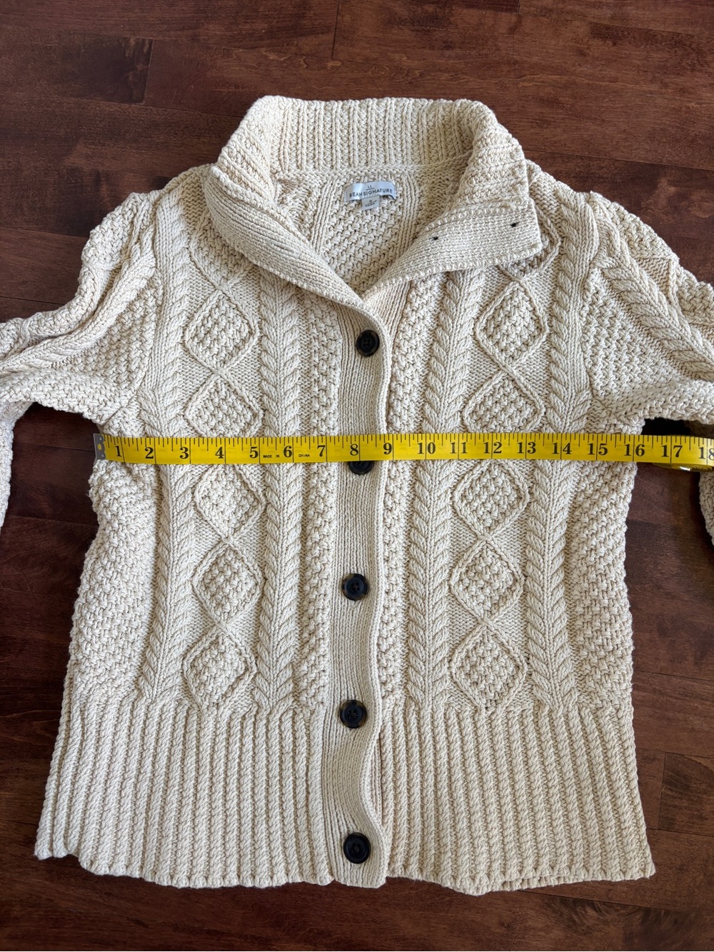 LL Bean Signature Cardigan Small Cable Knit Fisherman - Picture 10 of 11
